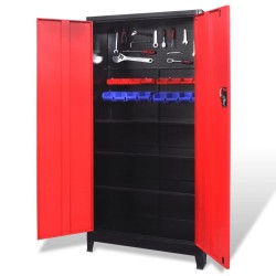 Armoire à outils avec 2 portes Acier 90x40x180 cm Noir et rouge 