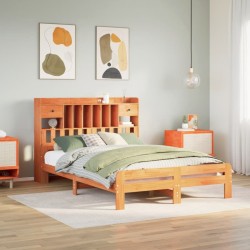 Lit bibliothèque sans matelas cire marron 150x200 cm pin massif 