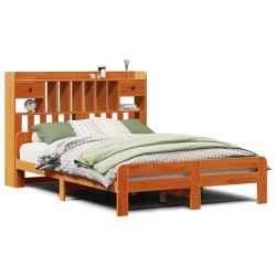 Lit bibliothèque sans matelas cire marron 150x200 cm pin massif 