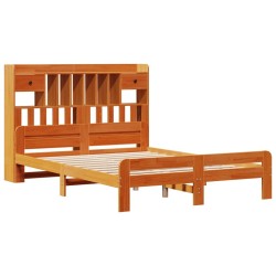 Lit bibliothèque sans matelas cire marron 150x200 cm pin massif 