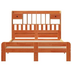 Lit bibliothèque sans matelas cire marron 150x200 cm pin massif 