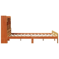 Lit bibliothèque sans matelas cire marron 150x200 cm pin massif 