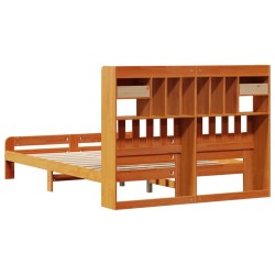 Lit bibliothèque sans matelas cire marron 150x200 cm pin massif 