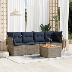 Salon de jardin 5 pcs avec coussins gris résine tressée 