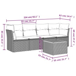 Salon de jardin 5 pcs avec coussins gris résine tressée 
