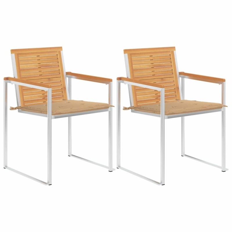 Chaises de jardin avec coussins lot de 2 Teck solide et acier 