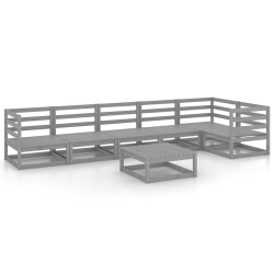 Salon de jardin 7 pcs gris bois de pin massif 