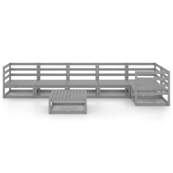 Salon de jardin 7 pcs gris bois de pin massif 