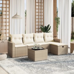 Salon de jardin avec coussins 6 pcs beige résine tressée 