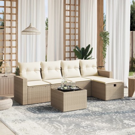 Salon de jardin avec coussins 6 pcs beige résine tressée 