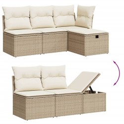 Salon de jardin avec coussins 6 pcs beige résine tressée 