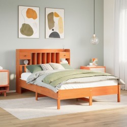 Lit bibliothèque sans matelas cire marron 150x200 cm pin massif 