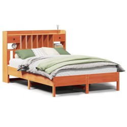 Lit bibliothèque sans matelas cire marron 150x200 cm pin massif 