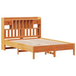 Lit bibliothèque sans matelas cire marron 150x200 cm pin massif 