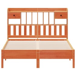 Lit bibliothèque sans matelas cire marron 150x200 cm pin massif 