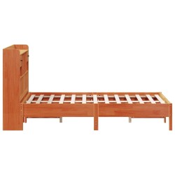 Lit bibliothèque sans matelas cire marron 150x200 cm pin massif 