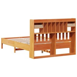 Lit bibliothèque sans matelas cire marron 150x200 cm pin massif 