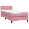 Sommier à lattes de lit avec matelas rose 100x220 cm velours 