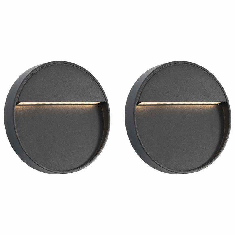 Appliques murales à LED d'extérieur 2 pcs 3 W Noir Rond 