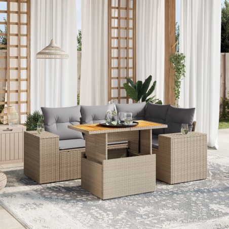 Salon de jardin avec coussins 5 pcs beige résine tressée 