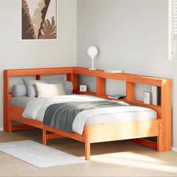 Lit bibliothèque sans matelas cire marron 90x190 cm pin massif 