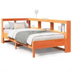 Lit bibliothèque sans matelas cire marron 90x190 cm pin massif 