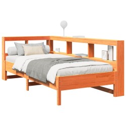 Lit bibliothèque sans matelas cire marron 90x190 cm pin massif 