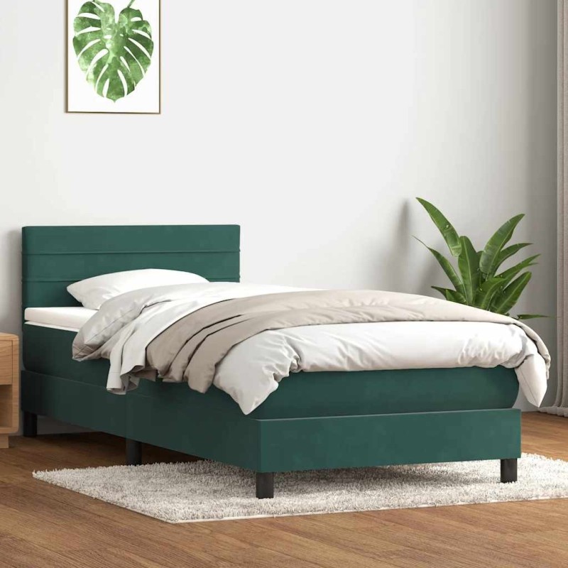 Sommier à lattes de lit et matelas vert foncé 80x220 cm velours 