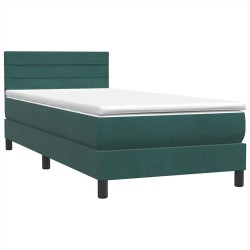 Sommier à lattes de lit et matelas vert foncé 80x220 cm velours 