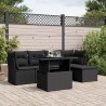 Salon de jardin 6 pcs avec coussins noir résine tressée 