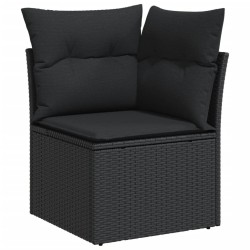 Salon de jardin 6 pcs avec coussins noir résine tressée 