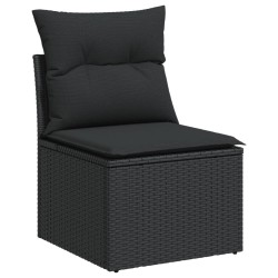 Salon de jardin 6 pcs avec coussins noir résine tressée 