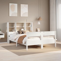 Lit bibliothèque sans matelas blanc 140x190 cm bois pin massif 