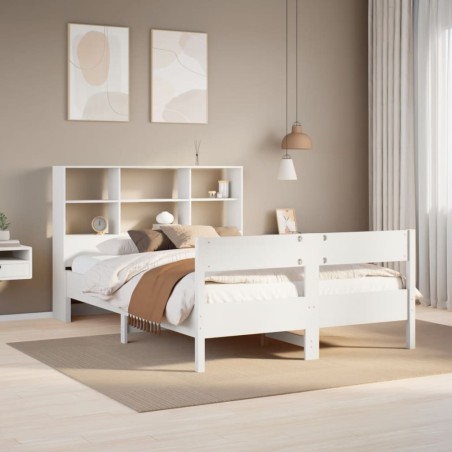 Lit bibliothèque sans matelas blanc 140x190 cm bois pin massif 