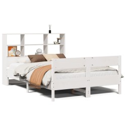 Lit bibliothèque sans matelas blanc 140x190 cm bois pin massif 