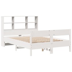 Lit bibliothèque sans matelas blanc 140x190 cm bois pin massif 
