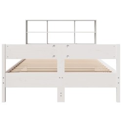 Lit bibliothèque sans matelas blanc 140x190 cm bois pin massif 