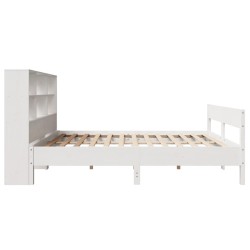Lit bibliothèque sans matelas blanc 140x190 cm bois pin massif 