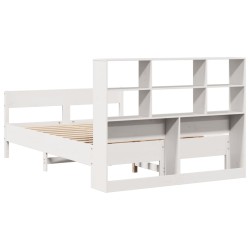 Lit bibliothèque sans matelas blanc 140x190 cm bois pin massif 