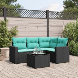 Salon de jardin 5 pcs avec coussins noir résine tressée 