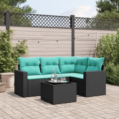 Salon de jardin 5 pcs avec coussins noir résine tressée 