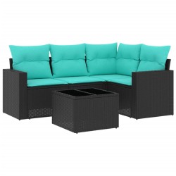 Salon de jardin 5 pcs avec coussins noir résine tressée 