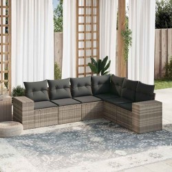 Salon de jardin 6 pcs avec coussins gris clair résine tressée 