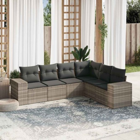 Salon de jardin 6 pcs avec coussins gris clair résine tressée 