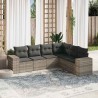 Salon de jardin 6 pcs avec coussins gris clair résine tressée 