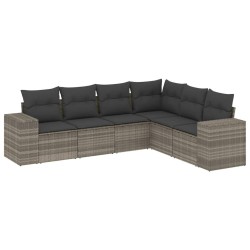 Salon de jardin 6 pcs avec coussins gris clair résine tressée 