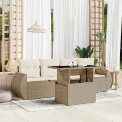 Salon de jardin avec coussins 5 pcs beige résine tressée 