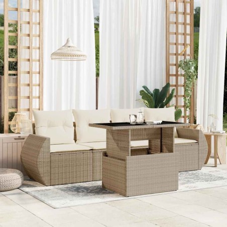Salon de jardin avec coussins 5 pcs beige résine tressée 