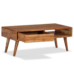 Table basse Bois massif avec tiroir sculpté 100x50x40 cm 