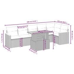 Salon de jardin 7 pcs avec coussins noir résine tressée 